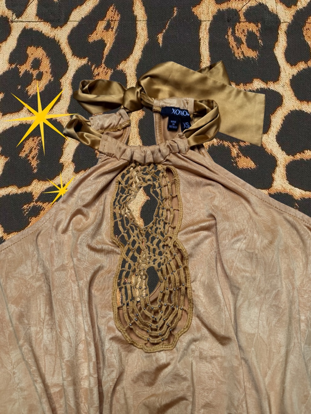 XOXO | Y2k Yellow Gold Halter Ruched Blouse | Women’s Size XS - Picture 2 of 4